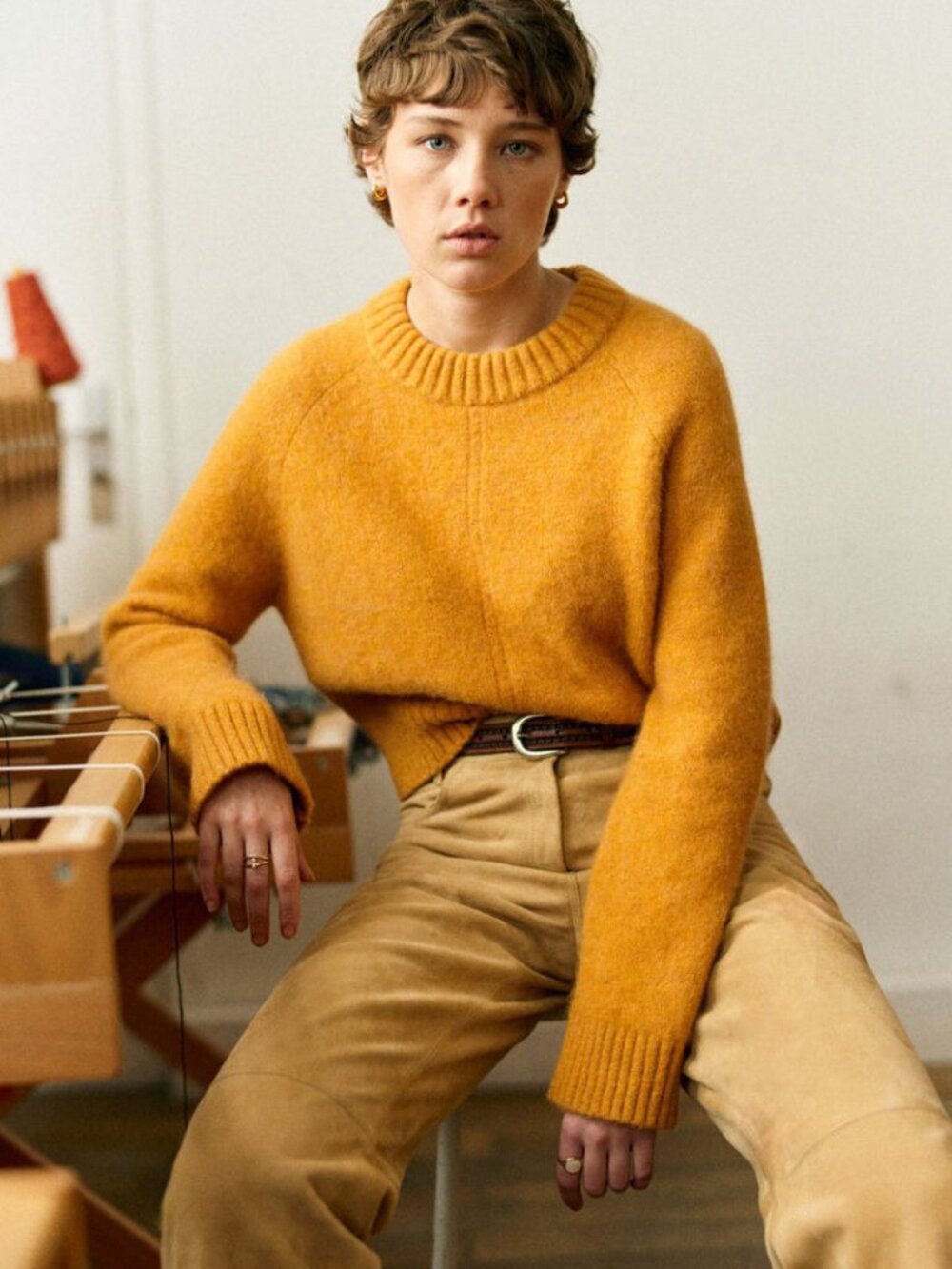 Like New Sezane Sama Alpaca Blend Cropped Sweater Marigold Yellow XS